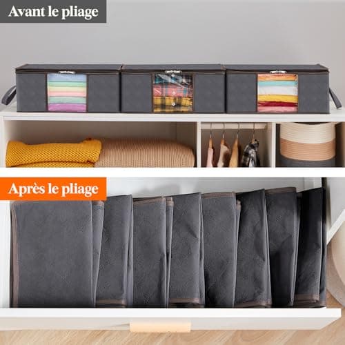 Lifewit Lot de 3 Sac de Rangement Vetement 35L, Boîte de Rangement sous lit Pliable, Housse Rangement Couette Organisateur de Placard, Fenêtre Transparente en Tissu Solide pour Les Vêtements, Gris