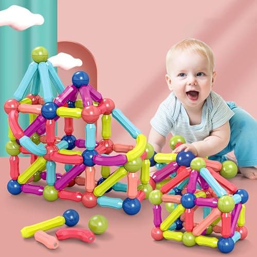 SVYHUOK Bloc Construction Magnetique Enfant 64 Pièces Jeux Construction Magnetique, 3D Jouets Magnétiques Créer l'imagination Infinie, Cadeau pour Les Garçons et Les Filles A la Maison et à L'école