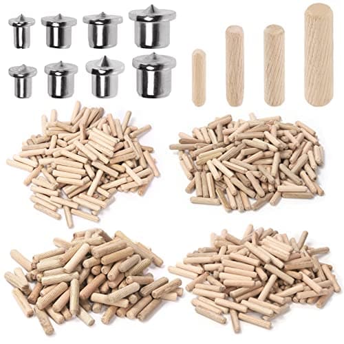 Swpeet Lot de 505 goupilles droites rainurées en bois de 4 tailles 6,3 mm, 5,9 mm, 1,27 cm avec point central cylindrique, chevilles en bois, assortiment de chevilles et chevilles de transfert