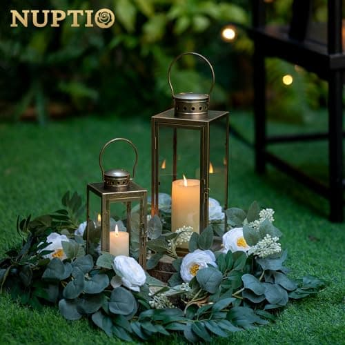 NUPTIO Lanternes Vintage Or Détériorées: Lanterne D'intérieur en Métal de 35cm de Haut avec Verre - Bougeoir pour Halloween Manteau de Cheminée Salon Patio
