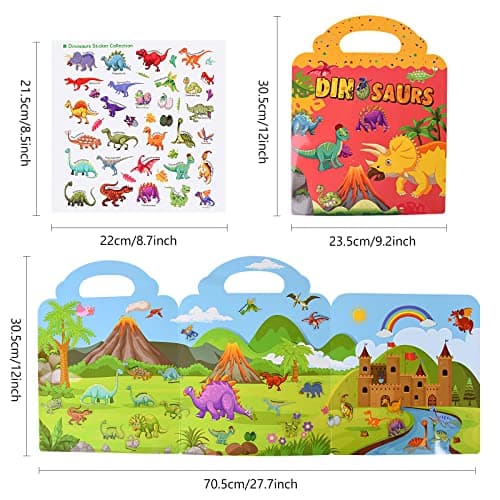 FORMIZON Cahier D'autocollants, Lot de 4 Livres D'autocollants Réutilisables pour Enfants, Animaux de L'océan et Dinosaures Livres D'autocollants Amovibles pour Tout-Petits, pour 2 à 6 Ans