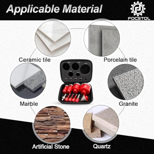 FOCSTOL Foret Diamant Carrelage Kit - 10 pièces (6/6/8/25/35/50/68mm+10mm Fraise+50mm Mèches Chanfrein Biseautées+Adaptateur) Scie Cloche Diamantée pour Porcelaine Carrelage Marbre Granit