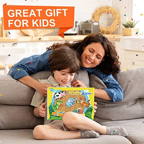 lenbest 6 pcs Puzzles en Bois pour Enfants, Montessori Jouet Bebe, Alphabet Nombre Forme Véhicules Fruit Animal Jeuets Educatifs Apprentissage pour Bébés 2 3 4 Ans Garçons Filles Cadeau Anniversaire