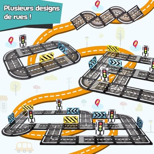 BuzzoXerex Construction Magnetique Routes, 50 Pièces Magnetic Tiles, Bloc de Construction Magnétique Éducatifs Cadeau pour Fille Garçon 3 4 5 6 Ans
