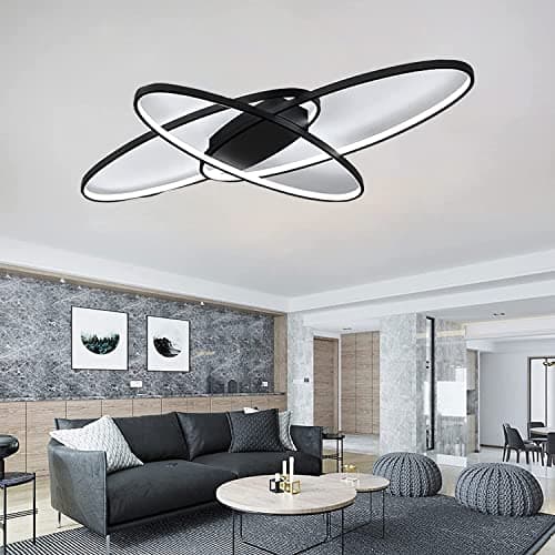 MQW Design Créatif Lustre LED Promise Gradation Télécommande Télécommande Ovale Bureau Couloir Décoration Plafonnier, Lampe De Salon Personnalisée, Noir Et Blanc, 95cm