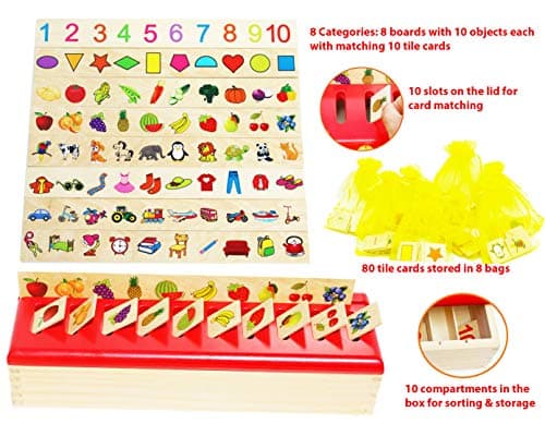 Toys of Wood Oxford Boîte de tri en Bois pour bébé - Jouets éducatifs Montessori - Jeu d'apprentissage pour Les Chiffres Les Formes. Coffret en Bois pour Le tri par catégorie - Jeu d'association.