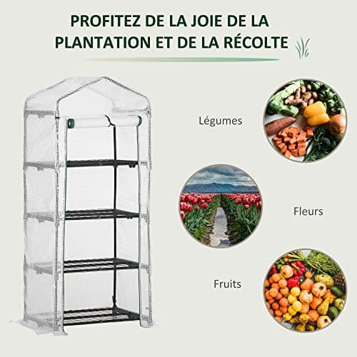 Outsunny Serre de Jardin Balcon étagère Serre 4 Niveaux 70L x 50l x 160H cm Acier galvanisé bâche Amovible PE Haute densité Blanc