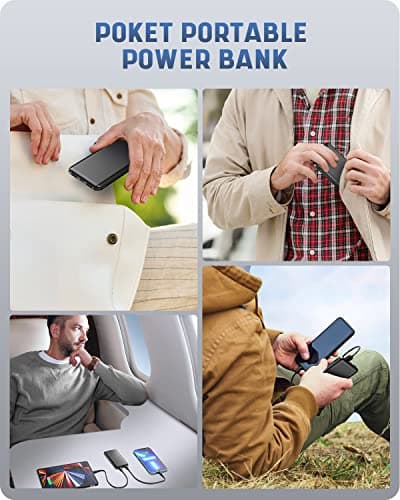 Batterie Externe, Power Bank 10000mah Ultra Mince Lumière, Batterie Externe Charge Rapide USB C Sortie/Entrée (3.0A) et 2 Ports USB Sortie, Chargeur Portable Compatible avec iphone 14 Samsung Airpods