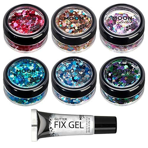 Mystique Brillant épais par Moon Glitter – 100% de paillettes cosmétique pour le visage, le corps, les ongles, les cheveux et les lèvres - 3g - Assortiment de 6 couleurs