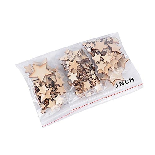 Lot de 300pcs 10+20+30+40mm Embellissement Etoile en Bois Naturel pour Nature Decoration de Table Mariage Confettis DIY Scrapbooking