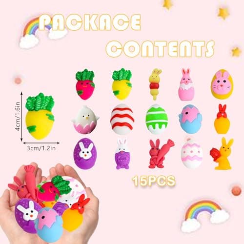POPOYU 15PCS Pâques Kawaii Mochi Squishy Toys,Mignon Animaux Squishy Anti Stress Enfant,Mini Squishies Soft Squeeze Jouet,Cadeau Halloween Noël Pâques Anniversaire Invites Pochette Surprise Enfant