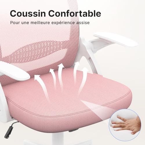 naspaluro Chaise de Bureau avec Accoudoir Relevable, Fauteuil de Bureau avec Soutien Lombaire, Siège Bureau avec Dossier Moyen de 45 cm (sans Repose-Pieds ni Appuie-tête, Rose)