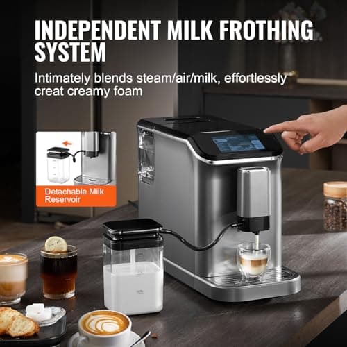 VEVOR Machine à Expresso Automatique, Cafetière Expresso avec Mousseur à Lait Automatique, Machine à Cappuccino Latte 20 Bars, avec Écran Tactile TFT, Broyeur, 15 Niveaux de Mouture, Bureau Domicile