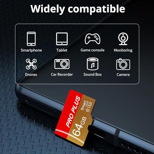 Lot de 2 Carte Mémoire 64 Go avec Adaptateur, Carte Mémoire TF Haute Vitesse, UHS-I, A1, C10, Carte TF pour Tablette/Téléphone/Appareil Photo/Autoradio/Enregistreur de Conduite (TF162 64 Go)