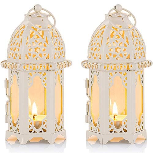 Nuptio Lanterne À Bougie de Marocain, 2 Pièces Porte-Bougie Chauffe-Plat de Petite Taille avec des Panneaux de Verre Transparent Idéal pour la Terrasse, L'intérieur L'extérieur, Événements