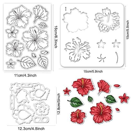 GLOBLELAND 6Pcs tampons Transparents en Silicone Sur le Thème de L'Hibiscus en Couches pour la Fabrication de Cartes et le Bricolage, le Gaufrage, le Scrapbooking, la Décoration Artisanale