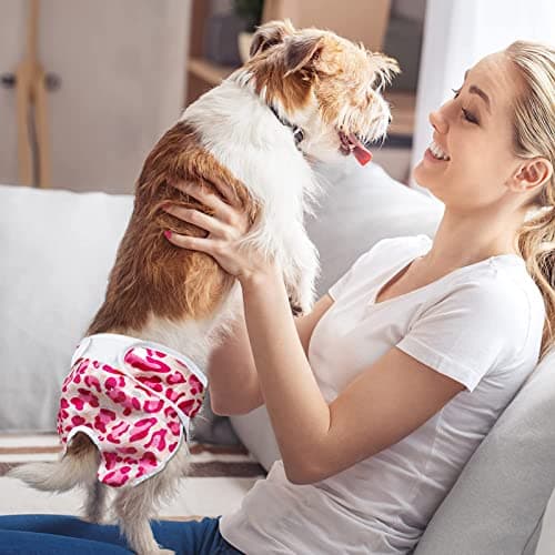 LeerKing Couche pour Chien Femelle Lavable Lot de 2 Réutilisables Culottes Hygiéniques Très Absorbantes Incontinence Périodes Physiologiques Léopard et Pois S