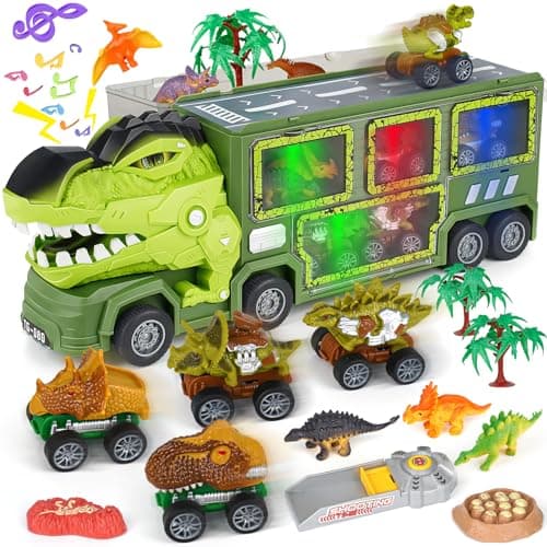 Aoskie Dinosaure Jouet Enfant 3 4 5 6 7Ans Garçon, Camion Cars Jouet avec Son et Lumières, Jouet Dinosaure Cadeau d'anniversaire, Fête, Noël