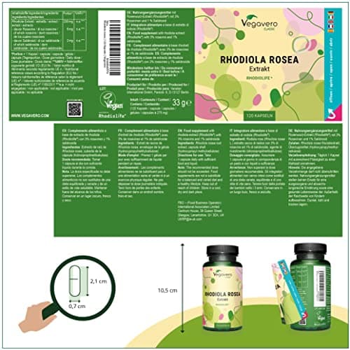 Rhodiola Rosea Vegavero® | 1200 mg (Extrait 6:1) | 120 gélules (4 MOIS) | Anti Stress + Fatigue + Mémoire | RHODIOLIFE® | 3% Rosavine + 1% Salidroside | SANS ADDITIFS et VEGAN