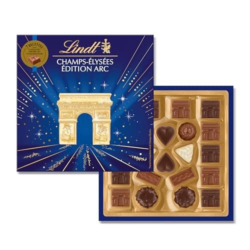 Lindt - Boîte CHAMPS-ÉLYSÉES Édition Arc Assorti - Assortiment de Chocolats au Lait, Noirs et Blancs - Pralinés, Croustillants et Onctueux - Idéal pour Noël, 231g