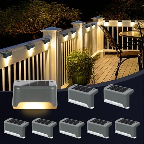 GIGALUMI Lot de 8 Lampes Solaires pour Escaliers Extérieurs, Éclairage Extérieur Solaire,Étanche Lampes Solaires pour Clôture, Escalier, Marches, Cour(Gris,Blanc Chaud)