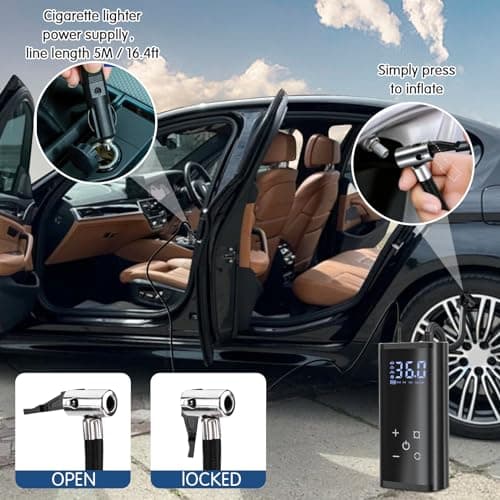 YUGUANG Gonfleur de Pneu Compresseur d'air Portable Pompe à air pour Voiture, 6000mAh Compresseur d'air électrique de Pompe à air sans Fil 150 PSI avec écran Tactile/éclairage pour Moto Auto Vélo.