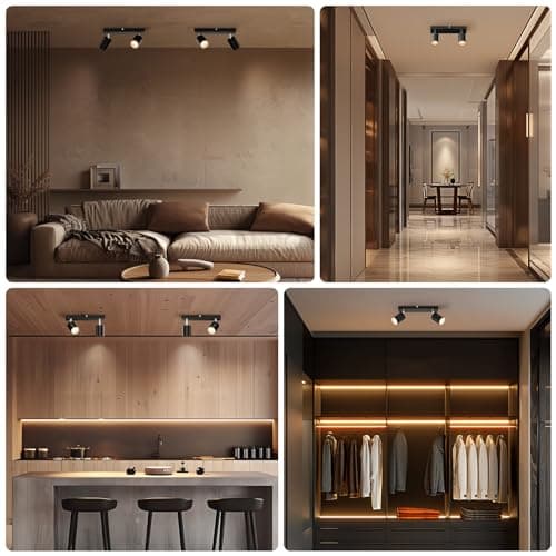 wowatt Plafonnier 2 Spots Orientable, GU10 Spots de Plafond, Rampe de Spot Noir, Spot Interieur Plafond, Luminaire Spot Plafonnier, Éclairage LED Plafond pour Salon, Chambre, Cuisine, Sans Ampoules