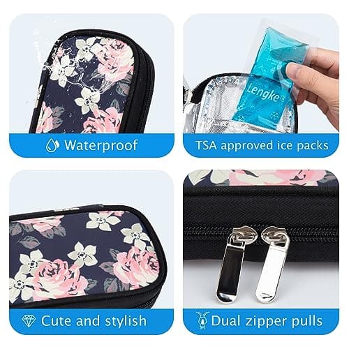 YOUSHARES Trousse à Insuline - Sac Isotherme à Insuline pour Stylo d'insuline, Seringues, Aiguilles et d'autres Medicaux pour Diabétique Sac de Rangement (Sac Fleur)