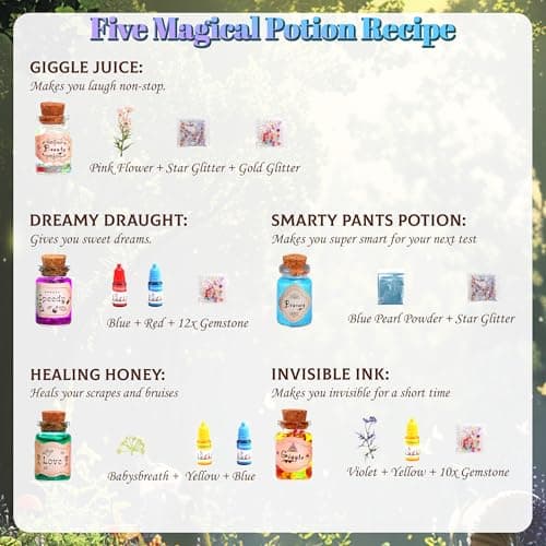 Pllieay Potion Magique Enfant Bouteilles Potion Magique Kits Magic Fabulous Potion de potions pour enfants, Mélangez Potions Magiques avec Cristal énergie Kits de Loisirs CréAtifs Jouet Fille 4+