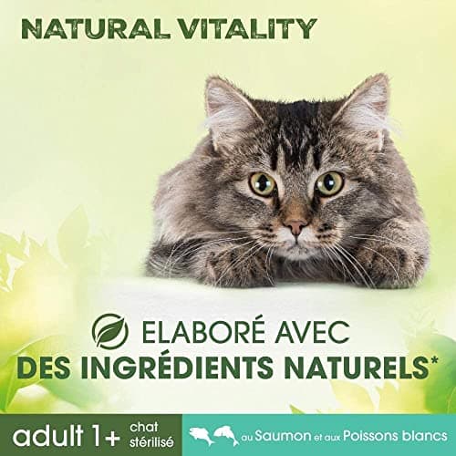 PERFECT FIT NATURAL VITALITY Croquettes pour Chat Adulte Stérilisé Poissons Blancs & Saumon - Lot de 6 Sacs 1kg - Nourriture Complète & Equilibrée avec des Ingrédients Naturels