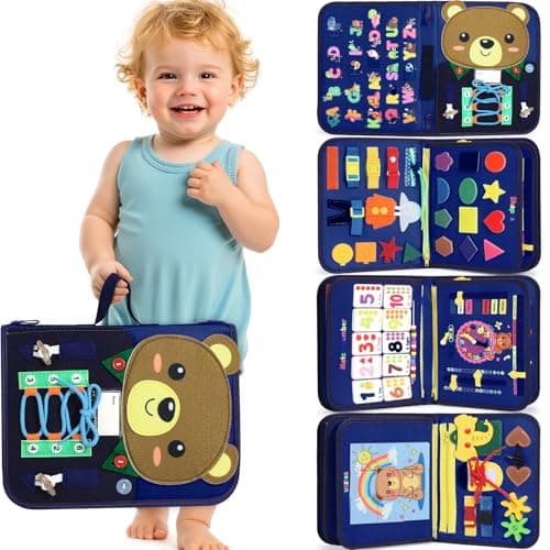Gontence Busy Board Montessori - Jouet Enfant 2 3 Ans - Jeux Montessori 1 an - Jouet Bebe - Activite Enfant Livre Jouet Sensoriel Cadeau Fille Garcon