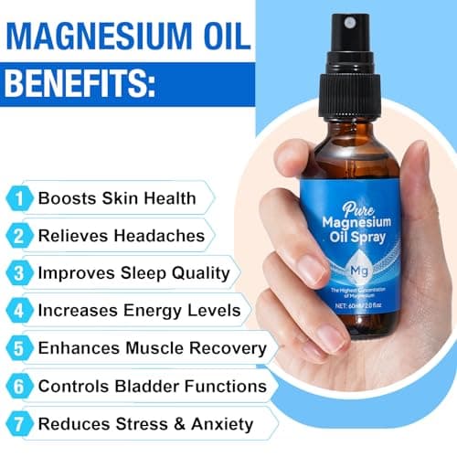 Huile de Magnésium Spray 60ml, 100% Naturelle et Pur Magnesium Oil Spray Sleep, Huile de Magnesium Organique en Spray pour le Sommeil, Sport, Massage, Relaxation Musculaire