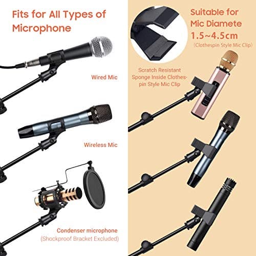 CAHAYA Pied de Microphone au Sol Mobile 2 en 1 Trépied en Métal avec Deux Clips Différents Réglable et Pliable Support pour Concerts Conférence Vidéo Scène Mariages CY0239
