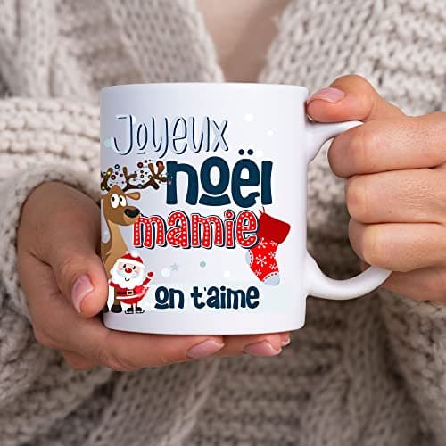 ÉNJA Création Cadeau NOËL - Mug MAMIE. Mamie/Tasse – Joyeux Noël - Cadeau fêtes de fin d'année personnalisé. Cadeau original. Céramique haute qualité 11oz - 320 ML (MAMIE)