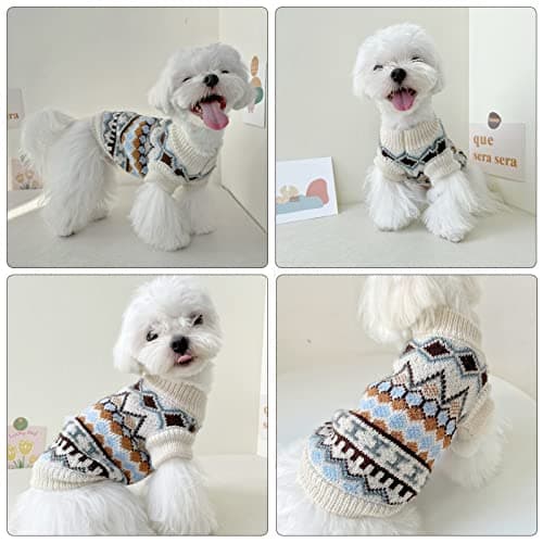 Hjumarayan Pull Chien Petite Taille - Pull pour Chien Stretch Sweat Chien avec Col Rond, Finition Bord Côtes, Pull-Overs Chaud pour Chiens Pull Polaire Chien pour Automne Hiver (Beige L)