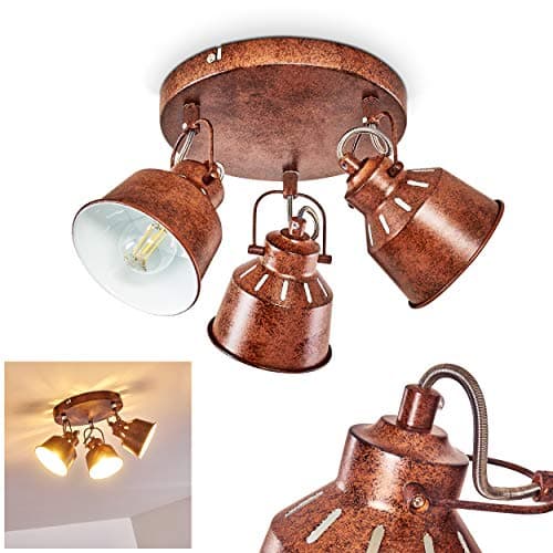 hofstein Plafonnier Safari en métal finitions rouille, luminaire de plafond à 3 spots orientables pour ampoules E14, ampoule(s) non incluse(s)