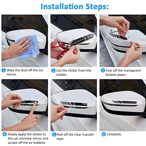 6Paires Voiture Arrière Vue Miroir Autocollant, Universels Autocollants Rétroviseur Vinyle Modifié Stripe Decal Décoration Auto Racing Body Side Stripe Decal pour Voitures SUV véhicules, Noir(20×2cm)