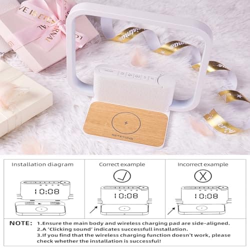 RETEYUNG Lampe de Chevet avec Chargeur Sans Fil 10w, 2 Réveils, Lumière De réVeil, 10 Sons Apaisants, Variateur Tactile, Réveil Lever de Soleil, Lampes de Chevet 3 Niveaux de Luminosité