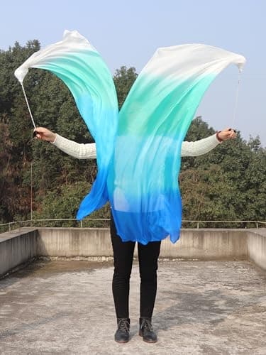 Winged Sirenny 1 Pièce Poi Voile de Danse Orientale (Baladi) 135cm, Accessoire De Danse Ventre en Vraie Soie (Mer)