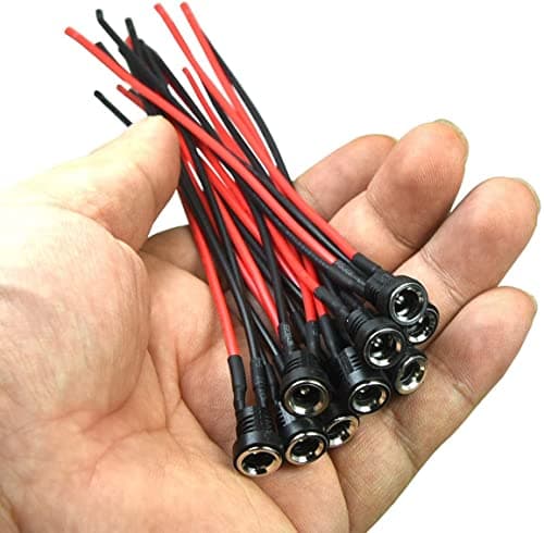 RUNCCI-YUN 10 Paires 5,5mm x 2,1mm DC d'alimentation Connecteur, 12V 2 broches 5,5 X 2,1 mm Connecteur Mâle et Femelle,DC Pigtail Cable pour Vidéo Surveiller CCTV Caméra(22AWG 12V 2A