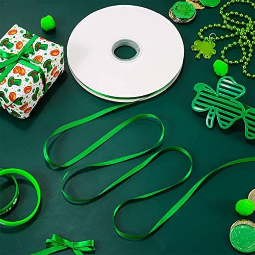 MacroHu Ruban Satin D'emballage Cadeau,1mm*23m Rubans de Noël,Ruban Cadeau DIY pour,Décorations De Anniversaire,Fête Emballage Cadeau,Couture Craft ou Décorations De Mariage(Vert), 1CM x 23M