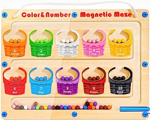Winique Labyrinthe Jouet Enfant, Baguette Aimantée Billes Aimantées Magnetic Game - La Reconnaissance des Couleurs et des Figures - 3 Ans et Plus Puzzle Jouet en Bois