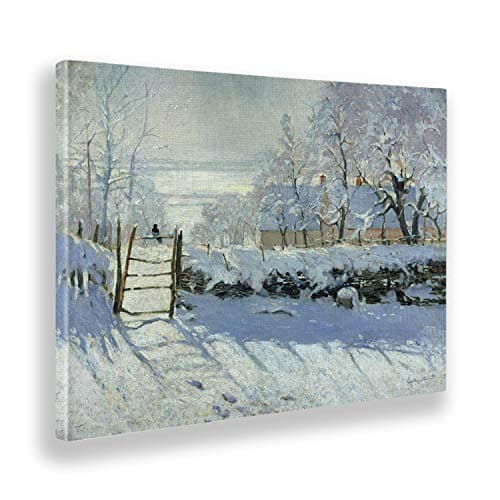 Giallobus - Cadre - Claude Monet - La Pie - Toile - 70x50 - Prêt à accrocher - Peintures Modernes pour la Maison