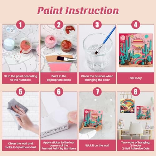 GHHKUD 4 Pack Paysage Peinture à Numéros Enfants Adultes Débutants, DIY Peinture Acrylique pour Adultes Enfants débutants Facile sur Toile avec peintures et pinceaux, Kits de Loisirs Créatifs 20×20cm