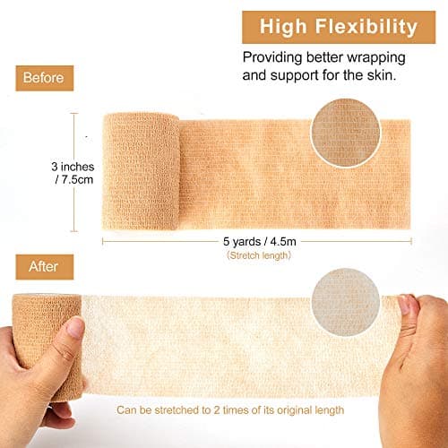 SUPERBE Bande Cohesive Bandage Autoadhésif Elastique 7.5cm x 450cm, Bandage Medical pour Premiers Secours Sports, 12 Rouleaux (Beige)