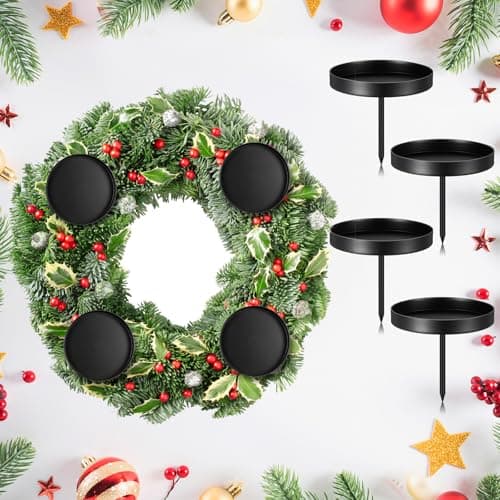 Nuenen 4 Bougeoirs pour Bougies de l'Avent Bougeoir avec Brochette Chandelier pour Couronne de l'Avent Assiette à Bougies de 8,5 cm Plateau Décoratif Plateau Rond Rétro (Noir)