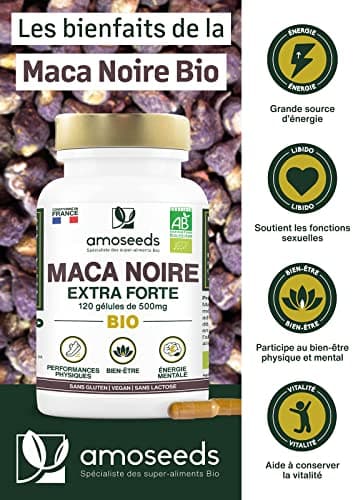 Maca Noire BIO du Pérou | Extra Fort 10 000mg par jour | 120 gélules vegan | Régulateur Hormonal, Détente, Énergie | Qualité Supérieure pour Sommeil,Stress