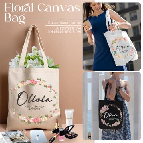 Cozifitgear Sac fourre-tout personnalisé pour la fête des mères pour femmes, sac de transport personnalisé, sac de courses réutilisable, cadeaux pour maman, demoiselles d'honneur, enterrement de vie