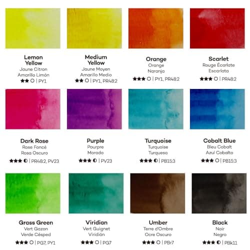 MONT MARTE Signature Aquarelle Set 13pc, vibrant, dans une boîte portable, y compris 3 puits de mélange et un pinceau à eau rond rechargea
