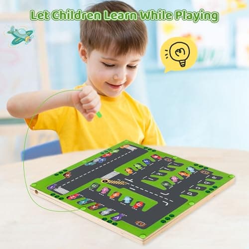 Labyrinthe Magnetique pour Parking et Alphabet, Jeux Montessori 2 3 4 5 6 Ans, Jouets en Bois, Jeux Educatif, Parcours Motricité et de Tri pour Filles Garçons